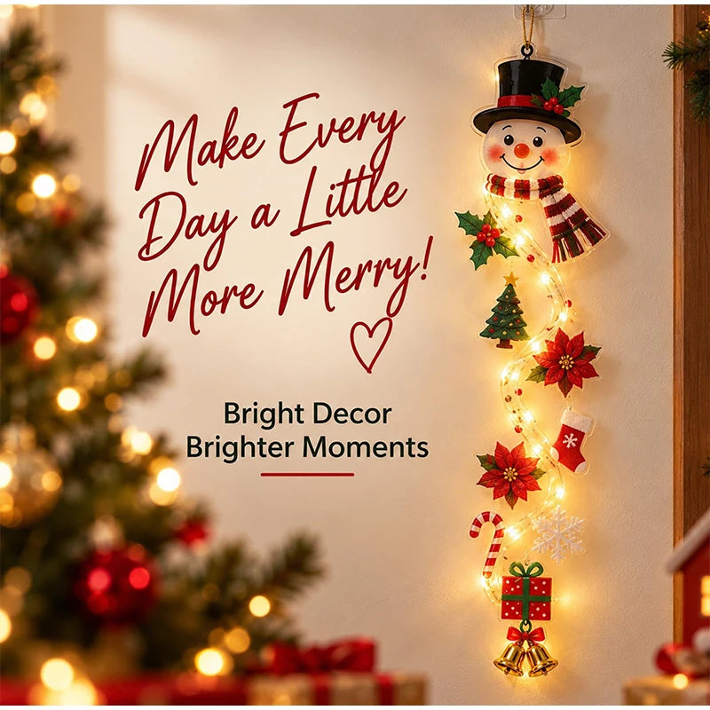 Christmas Glowing Door Hanging Decor LED Lighted Ornament With Bell Snowflake Bow Greenery Vertical Decor For Porch Entryway