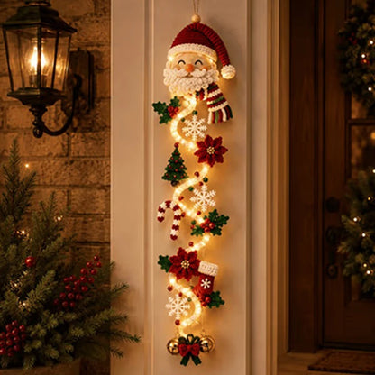 Christmas Glowing Door Hanging Decor LED Lighted Ornament With Bell Snowflake Bow Greenery Vertical Decor For Porch Entryway